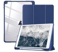 TiMOVO Funda Compatible con Nuevo iPad 9ª Generación 2021/iPad de 8ª Gen 2020 10.2" con Portalápiz, Carcasa Trasera Transparente con Auto Sueño/Estela para iPad 7ª Gen 10.2" 2019, Azul Oscuro