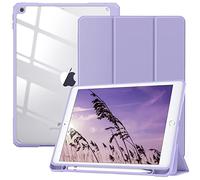 TiMOVO Funda Compatible con Nuevo iPad 9ª Generación 2021/iPad de 8ª Gen 2020 10.2'' con Portalápiz, Carcasa Trasera Transparente con Auto Sueño/Estela para iPad 7ª Gen 10.2" 2019, Taro Morado