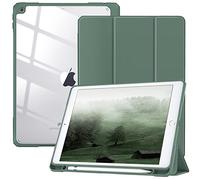 TiMOVO Funda Compatible con Nuevo iPad 9ª Generación 2021/iPad de 8ª Gen 2020 10.2" con Portalápiz, Carcasa Trasera Transparente con Auto Sueño/Estela para iPad 7ª Gen 10.2" 2019, Verde Noche