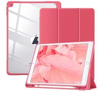TiMOVO Funda Compatible con Nuevo iPad 9ª Generación 2021/iPad de 8ª Gen 2020 10.2" con Portalápiz, Carcasa Trasera Transparente con Auto Sueño/Estela para iPad 7ª Gen 10.2" 2019, Rojo Sandía