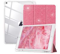 TiMOVO Funda Compatible con Nuevo iPad 9ª Generación 2021/iPad de 8ª Gen 2020 10.2" con Portalápiz, Carcasa Trasera Transparente con Auto Sueño/Estela para iPad 7ª Gen 10.2" 2019,Rojo Sandía Brillante