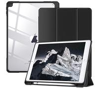 TiMOVO Funda para iPad 9ª/8ª/7ª Generación 10.2 Pulgadas, Negro | Ranura para Lápiz, Funda Protectora Delgada con Soporte Trifold, Carcasa Trasera Transparente, Auto Activación/Reposo