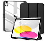 TiMOVO Funda para iPad A16 11ª Generación 11 Pulgadas 2025, iPad 10ª Generación 10,9" 2022 con Ranura de Lapiz, Cubierta de Carcasa Trasera Transparente Auto Sueño/Despertar, Negro