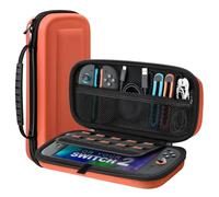 TiMOVO Funda para Nintendo Switch 2, Funda Rígida Portátil para Switch 2, Funda de Transporte para 10 Tarjetas de Juego y Adaptador, Funda de Viaje con Bolsillo para Accesorios de Switch 2, Naranja