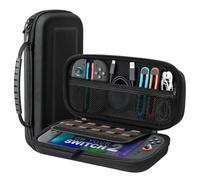 TiMOVO Funda para Nintendo Switch 2, Funda Rígida Portátil para Switch 2, Funda de Transporte para 10 Tarjetas de Juego y Adaptador, Funda de Viaje con Bolsillo para Accesorios de Switch 2, Negro