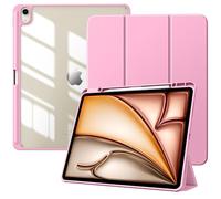 TiMOVO Funda para Nuevo iPad Air 13 Pulgadas (M4/M3/M2-2026/2025/2024) con Runura para Lápiz, Cubierta Delgada con Soporte, Funda Trasera Transparente, Auto Activación/Reposo, Flor Rosa