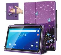 TiMOVO Funda Universal para Tableta Android de 10,1" con Bucle para Lápiz, Funda Plegable y Ligera de Pie con Correa para Todas Las Tabletas con Pantalla Táctil de 9,6"-11", Mariposa&Cielo Estrellado