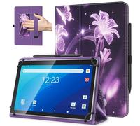 TiMOVO Funda Universal para Tableta Android de 10,1" con Bucle para Lápiz, Funda Plegable y Ligera de Pie con Correa para Todas Las Tabletas con Pantalla Táctil de 9,6"-11", Flores en Morado