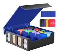 TiMOVO MTG Deck Box, Estuche Magnético para 3000+ Cartas sin Mangas con 20 Divisores de Colores y 4 Soportes para Cartas, Caja de 4 Filas para Cartas de Magic, Negro + Azul, Negro + Azul