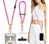 TiMOVO Universal Cordón para Teléfono Móvil Manos Libres, 2PCS Correas para Móviles Ajustables 1*Correa para Cuello + 1*Correa para Muñeca, Cadena de Poliéster para Móvil con 2 Parches, Magenta