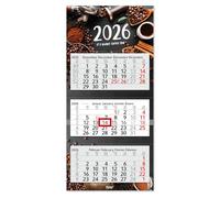 Timr calendario de 3 meses 2026 - calendario de pared 3 meses con deslizador - 70 cm calendario tres meses multilingüe D/GB/F/ES I Motivo Café Coffee Café I tr333