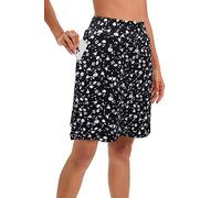 Timuspo Falda deportiva para mujer, hasta la rodilla, con pantalones cortos interiores, falda de tenis atlética con cintura alta, pantalones cortos con pantalones debajo de ella, blanco flores, XXL