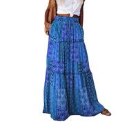 Timuspo Falda larga y elegante para mujer, estilo bohemio, informal, de línea A, color liso, con bolsillos, cintura alta, para la playa, para el tiempo libre, Boho Azul Oscuro, L