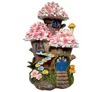 TIN DREAMS FACTORY | Casa del Árbol de Flores Encantadas - con Luz Solar Recargable - Figura de Fantasía para Exterior, Jardín, Patio, Terraza - Adorno Mágico con Iluminación LED Automática