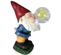 TIN DREAMS FACTORY | Gnomo Soplón con Luz Solar - Figura Decorativa de Jardín en Resina - Enanito Exterior con Burbuja Luminosa LED - Adorno Divertido para Jardín, Patio y Terraza