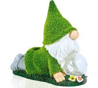 TIN DREAMS FACTORY | Gnomo Yoga con Luz Solar - Figura Decorativa de Jardín en Resina - Enanito Exterior con Burbuja Luminosa LED - Adorno Relajante para Jardín, Patio y Terraza