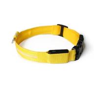TINA&CO Collar Ajustable y Luminoso con LUZ LED, para Mascotas, con DISPENSADOR de Bolsas de Regalo. Recargable con USB Integrado. Led con 3 Modos de Iluminación. | (Amarillo, XS)
