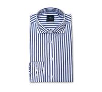 Tina Ferrà Camisa informal a rayas elegante para hombre, ajuste regular, camisa de algodón de manga larga, 100% fabricada en Italia, Línea Blanca Azul, 42
