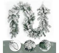 TINA Guirnalda de Navidad de 1,8 m, copos de nieve artificiales, guirnalda de Navidad con nieve, decoración de Navidad, guirnalda gruesa de abeto de pino para interior y exterior