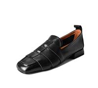 TinaCus Mocasines planos de piel suave con punta cuadrada trenzada, hechos a mano, para mujer, Negro -, 41 EU