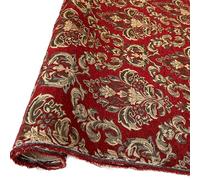 TinaKim Tela de tapicería gruesa de chenilla jacquard europea para decoración de sofá, silla, patrón de damasco (rojo vino, precortada de 2 yardas)