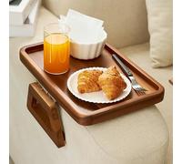 Tinamo Bandeja para reposabrazos de sofá de madera de acacia, bandeja para reposabrazos de sofá, mesa con reposabrazos para sofás anchos, mesas auxiliares de madera para espacios pequeños para comer y