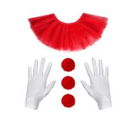 TINAYAUE Conjunto de accesorios de disfraz de payaso para mujeres y hombres, cuello de payaso de Halloween, cuello de tul, botones de pompón y guantes para cosplay de circo, accesorios de fiesta