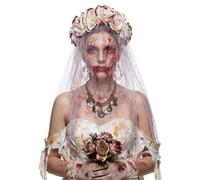 TINAYAUE - Diadema con diseño de flores blancas para adultos, corona floral cosplay de Halloween, novia fantasma, disfraz de Santa Muerte, fiesta temática