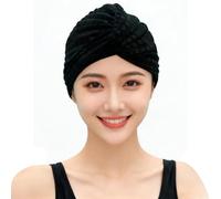 Tinayaue - Gorro de baño de encaje elegante para mujer, gorro de turbante cómodo sin aprieto, con forma de diadema para pelo largo, ideal para piscina, spa, playa, color negro