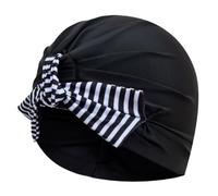 Tinayaue - Gorro de turbante para sauna para mujer, tejido de traje de baño, casco termal, estilo elegante, para playa, piscina, spa o gorro de ducha, talla única (negro a rayas blancas)