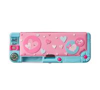 Tinc Estuche Escolar con Compartimento desplegable - Corazones - Azul y Rosa - Incluye lápiz con Borrador, bolígrafo y Regla de 15 cm - Compartimentos Secretos con botón pulsador, Blue, Estuche con