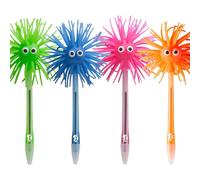 Tinc Light Up - Bolígrafo de silicona con tapa de personaje Fuzzy Guy con tapa, verde, azul, rosa y naranja, tinta azul, paquete de 4 bolígrafos divertidos para niños