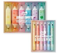 Tinc Rotuladores metálicos de doble extremo para niños + rotulador jumbo Sweetie, juego de 12 bolígrafos, divertidos bolígrafos escolares para niñas y niños