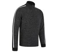 Tindle Quarter Zip Funnel Neck Knitted Jumper with Striped Sleeves in Jet Black/Mid Grey Marl Twist - Tokyo Laundry - XL