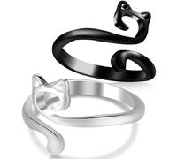 TINEASUR 2 piezas Anillos Guía para Crochet Ajustables de Aleación Resistente Anillos para Dedos con Diseño de Orejas de Gato Accesorios para Tejer Manual para Principiantes y Entusiastas