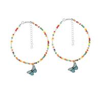 TINEASUR 2 Piezas tobillera con de colores collar de colores diamantes de imitación elegante realzar postizos cadena de pie de mujer tobilleras con cuentas para mujer aleación