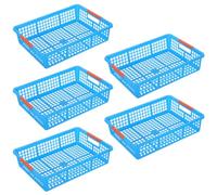 TINEASUR Cesta de Almacenamiento de Malla de Plástico, Cesta de Almacenaje Plastico A4, Pp, Azul, 5 Piezas, con Asas, Apilable, sin Rebabas, para Aula y Oficina, para Snacks y Juguetes