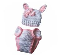 TINEASUR Disfraz de Recién Nacido para Fotografía de Algodón Tejido a Crochet, Conjunto de Gorro Orejas de Conejo, Adecuado para Sesiones de Fotos de Bebés y Baby Shower, Color Pastel Lazo