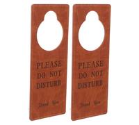 TINEASUR Letrero de Puerta Doble Cara para Hotel en Cuero Pu Marrón, Fácil de Limpiar, Paquete de 2 Piezas Adecuado para Habitaciones y Posadas