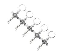 TINEASUR Llavero Creativo de Cruz Cristiana Jesús en Aleación de Zinc Plata, Paquete de 5 Piezas, Diseño Elegante y Obsequio para Eventos