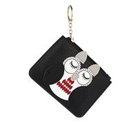 TINEASUR Monedero Pequeño de Búho con Cremallera, Tarjetero de Cuero Sintético Negro, Bolso Mujer y Niña, Porta Monedas para Uso Diario y Viaje, Diseño Compacto y Ligero