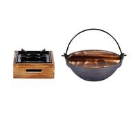 TINEASUR Olla de Hierro Fundido para Sukiyaki de 20 Cm con Hornillo de Aluminio Pequeño, Cacerola Japonesa para Acampar y Cocina al Aire Libre, Utensilio Resistente para Hogares y Picnic