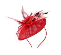 TINEASUR Sombrero Pastillero Rojo Plumas y Mariposas Ajustable para Fiesta de Té, Accesorio Elegante para Mujer en Celebraciones de Año y Navidad