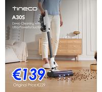 Tineco aspiradora de varilla inalámbrica A30S, tiempo de ejecución de 60 minutos, cubo de basura de 1L, cepillo sin enredos, faro LED PureCycle Tech