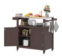 TinFrey Isla de Cocina con Ruedas, Carrito de Cocina de Madera con encimera, Armario de Cocina, Carrito de Servicio Exterior Barbacoa para Exteriores para preparación de Alimentos, parrilladas, Bar