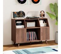 TinFrey Mueble para Tocadiscos y Vinilos en Madera, Armario y Estantería Grande con Capacidad hasta 350 Vinilos, Soporte Tocadiscos Estilo Vintage Mid-Century para Salón o Dormitorio
