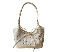 TingHaoO Bolsa de trabajo espaciosa con volantes para las axilas, cómoda correa con lazos, adornos de poliéster, bolsa de hombro de poliuretano, multifuncional, con lazos adornados, White, One Size