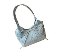 TingHaoO Bolsa de trabajo espaciosa con volantes para las axilas, cómoda correa con lazos, adornos de poliéster, bolsa de hombro de poliuretano, multifuncional, con lazos adornados, Blue, One Size