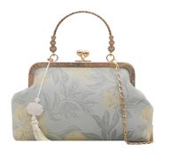 TingHaoO Bolso bandolera con cadena de alta calidad con detalles bordados tradicionales, bolso cruzado compacto, diseño único bordado Qipao, Blue, One Size