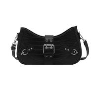 TingHaoO Bolso bandolera de cuero sintético ligero con correa de cinturón y detalle de tachuelas, bolso cruzado informal para las axilas para mujer, Black, One Size